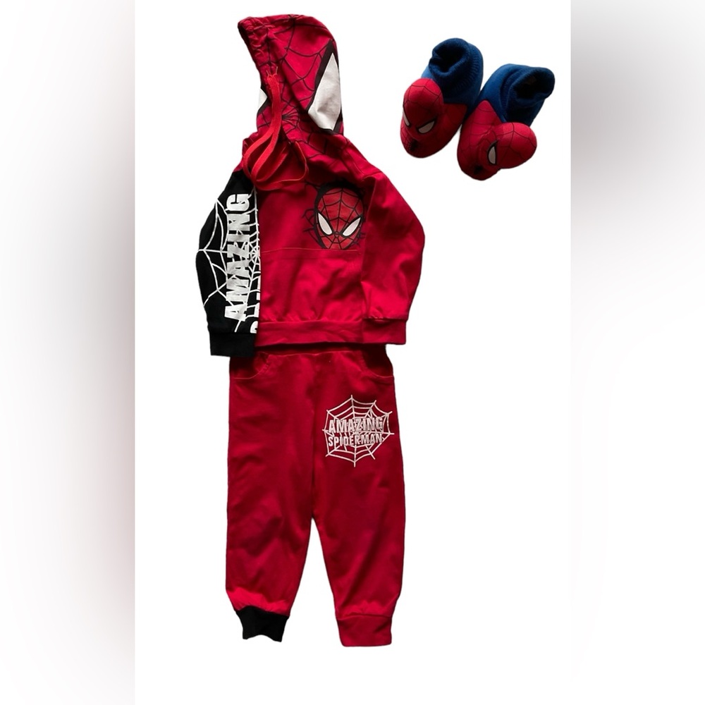 Spiderman Long Sleeve Pullover Hoodie Sweatshirt Outfit Set 3 Pcs Size 2T